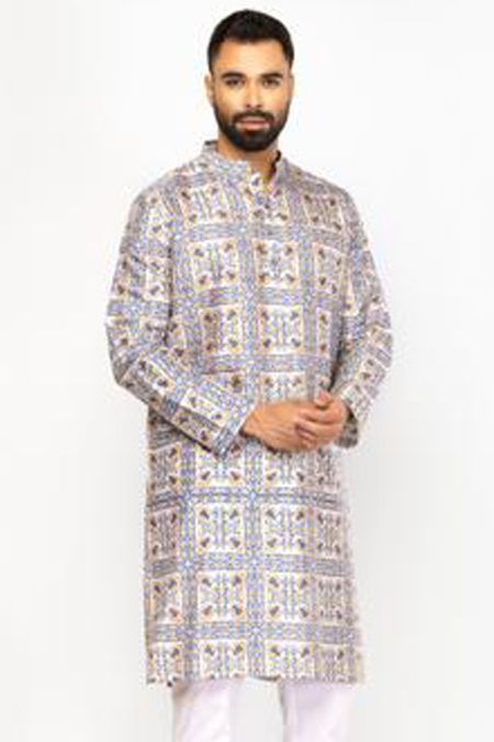 বেইজ প্রিন্টেড সিল্ক পাঞ্জাবি